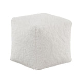 Modern Square Pouf Off-White Faux Fur Fabric Upholstered Ottoman, Footstool, Non-Slip Floor Pouf, B011P251655