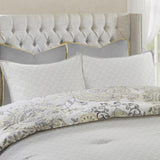 8 Piece Cotton Floral Printed Reversible Comforter Set Yellow Cal King B03597285