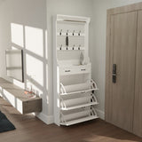 ZNTS NEW White color shoe cabinet with 3 doors 2 drawers with hanger,PVC door with shape ,large space for W1320137989