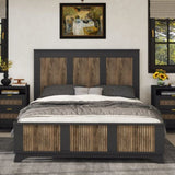 Farmhouse Wooden Platform Queen Size Bed, Modern Platform Bed with Wooden Strip Decoration, Plywood WF530906AAB