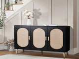 3-door vertical shoe cabinet particle board plastic rattan black frame original wood rattan 99856326
