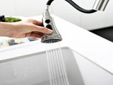 3 Hole Brushed Nickel Bridge Kitchen Faucet with Down Sprayer,2 Handle Faucet for Kitchen Sinks W1932P186913