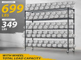 Adjustable layer spacing, wheeled display stand, iron, 117*45*185cm, powder-coated black 53017573