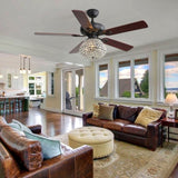 ZNTS 52 Inch Crystal Ceiling Fan With 3 Speed Wind 5 Plywood Blades Remote Control Reversible AC 60682782
