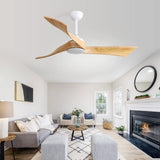 52 Inch Modern Ceiling Fan Without Light 6 Speed Remote 3 Solid Wood Blade Reversible DC Motor For W934P153094