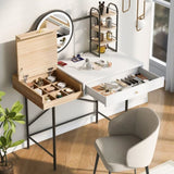 ZNTS GO 40" Makeup Vanity Desk with 3-Mode Lighted Mirror & Wireless Charging Station , Vanity Table with N704P179781K