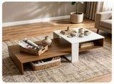 2-Tier Modern Geometric Coffee Table Engineered Wood Low Center Table with Storage Shelf, Waterproof 69288557