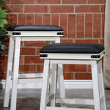 24" Counter Stool, Antique White Finish, Black Leather Seat B04660622