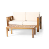 Teak Acacia Wood Loveseat and Coffee Table Set with Cream Cushions 70844.00
