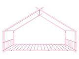 Pink Flat Bed House Shape with Side Guardrails Twin Children's Iron Bed 57389908