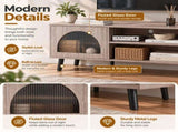 63" TV Stand with RGB LED Lights, Arched Fluted Glass Doors, Soft Close Hinges, Robot Vacuum 06191215