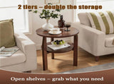 Solid Rubberwood Round End Table with 2-Tier Storage Shelf, Small Accent Side Table and Nightstand 73742081