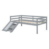 ZNTS Twin Low Loft Bed with Slide, Ladder, Safety Guardrails, No Box Spring Needed,Grey W504P145268