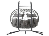 2 Persons Egg Chair with Stand Indoor Outdoor Swing Chair Patio Wicker Hanging Egg Chair Hanging 00595291