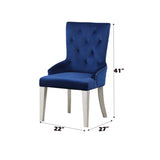 Blue Velvet Chair 1pc Button Tufted Nailhead Trim Platinum Finish Wooden Legs Luxury Dining Room B2741P330118