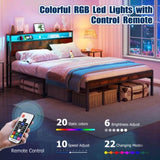 Full Size Metal Bed Frame with Headboard and Footboard, LED Lighting, Black Heavy Duty Mattress W1903P314002