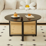 Mid-century wooden coffee table with PE cane stand, 31.5-inch round solid wood Bohemian style coffee W2720P237624