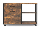 Wood Filing Cabinet with Casters, Weathered Wood Fluted, Iron Clad Wood, Melamine Faced, 3 Tall 62583887