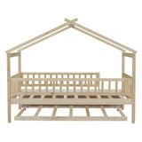 ZNTS Twin Size Wooden House Bed with Twin Size Trundle, Natural WF302178AAN