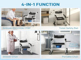Black Shower Commode Wheelchair, Seniors Bedside Commode Chai 13016749