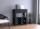Memphis Bar Cart, Twelve Built-in Wine Rack, Four Legs, One Open Shelf -Black B07091948