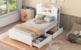 ZNTS Twin Size Storage Platform Bed Frame with with Two Drawers and Light Strip Design in Headboard,White WF313513AAK