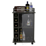 Vegas Bar Cart, Two Tier Cabinet With Glass Door, Six Cubbies For Liquor B128P176150