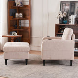 Beige Upholstered Armchair and Storage Ottoman Set - Comfortable Single Sofa with Cup Holders and 26067518