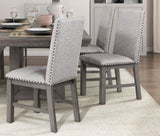Dining Chairs 2pc Set Beige Fabric Upholstered Seat and Back Nailhead Trim Gray Finish Wood Frame B011113078