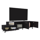 Athol 69" Wide Two-Tier Tv Stand Black with one pull-down door cabinet, one double-door cabinet and B200P286968