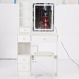 Small Size Left Drawer Desktop Vanity Table Cushioned Stool, 2 AC2 USB Power Station, Hair dryer W936P226043