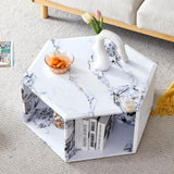 ZNTS Hexagonal MDF coffee table, characteristic pattern stickers, multi-hole design to give more storage W1151P200317