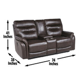 Contemporary Recliner Console Loveseat - Coffee or Wine Color Options - Power Reclining, B081109560
