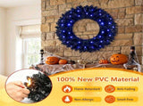 24in Black Pre-Lit Christmas Wreath, 179 Branch Tips, 35 Purple LED Lights, IP44 Timer, Gothic 18056329
