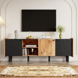 Mid Century TV Stand 3 Cabinets, Media Console Table for TVs up to 70'', Entertainment Center N710P180186B