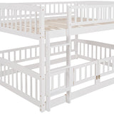 ZNTS Bunk Bed with Slide,Full Over Full Low Bunk Bed with Fence and Ladder for Toddler Kids Teens White 37938086