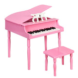 Pink Kids Piano 30-Key Wood Toy Kids Grand Piano with Bench and Music Rack 01522365