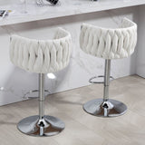 360&deg Fabric cover Swivel Bar Stools Set of 2, Adjustable Counter Height Bar Chairs with Woven Back & W2215P184992