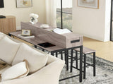 59 inch bar table, dining table, sofa table with power socket and LED light, 3 saddle stools, 09295421