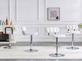 Set of 2 Adjustable Height Bar Stools, White PU Leather Upholstered with Chrome Base & Footrest, W3875P378574