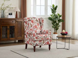 Modern Accent with Retro Wood Legs, Comfy Upholstered Armchair, Floral Design Single Sofa 80427562