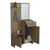 Parker 75" Tall Mirrored Tree Hall with Hangers, Three Shelves, Two Cabinets, One Drawer, Entry way, B200P286967