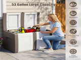 53 Gallon Large Outdoor PP Deck Box Waterproof Storage Box with Lockable Lid & Side Handles-Beige 53661892