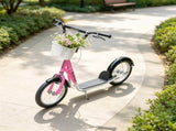 Pink 16" Inflatable Youth Scooter Kick Scooter with Adjustable Handlebars, Double Brakes, Basket 43839061