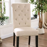 Classic Ivory Set of 2 Side Chairs Button Tufted Linen Like Fabric Solid wood Chair Upholstered B011104800