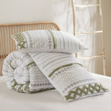3 PCS King/Cal King Cotton Printed Comforter Set with Chenille Sage/Ivory B035P319204