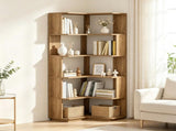 65 Inch L Shaped Corner Bookshelf with 6 Tier Display Shelves and Anti Drop Panel 39985626