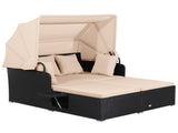 Beige Rattan Daybed Lounge W/ Retractable Top Canopy Side Tables Cushions 95150897