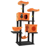 61" Halloween Cat Tree, Large Cat Tower with 2 Spacious Cat Condos, 2 Padded Perches, 2 Hammocks, 04019116