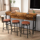 3-Drawer Long Dining Table Set with Power Outlets, Bar Kitchen Table Set with Circular PU Stools, W757134229